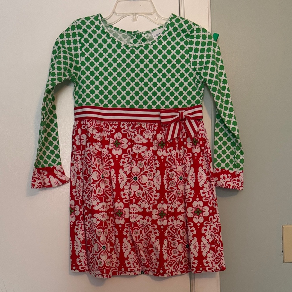 Festive Green and Red Kids Dress